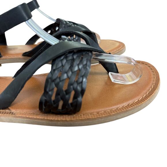 Toms Lexie Sandals Black Leather Ankle Strap Flats Thongs Woven Shoes sz 7 - Picture 12 of 16